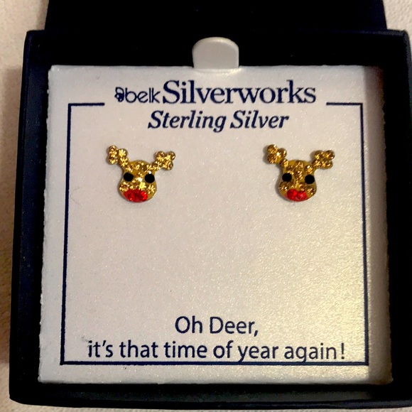 Silverworks Jewelry - STERLING SILVER Rudolph the red-nose Reindeer Earrings by Silverworks NEW IN BOX